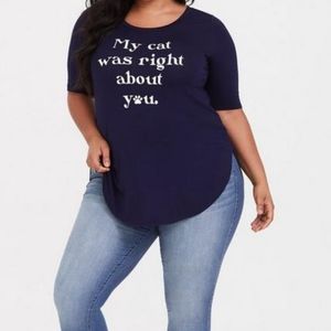 Torrid Navy Blue Graphic Tee “my cat was right about you”